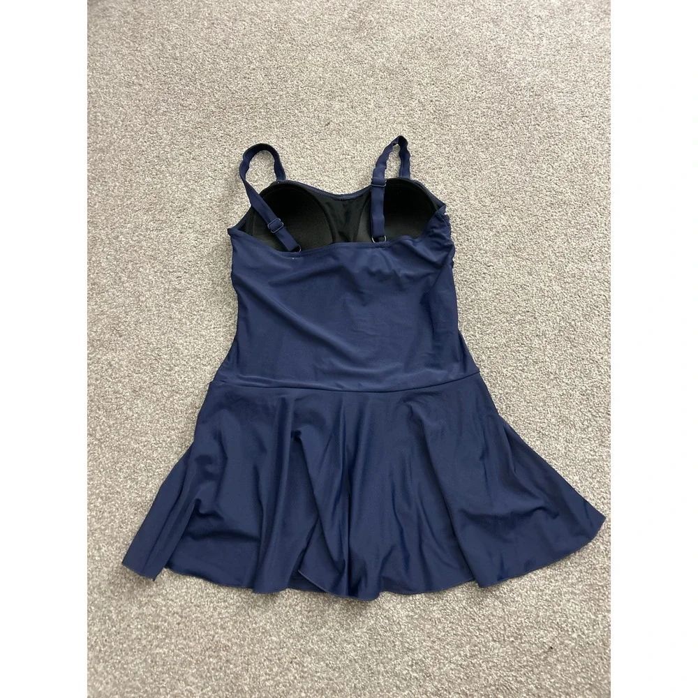 Shekini Swim Dress Womens Large Navy Blue Excellent Ruched Twist Front One Piece